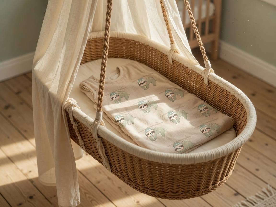 The sack folded in the hanging bassinet